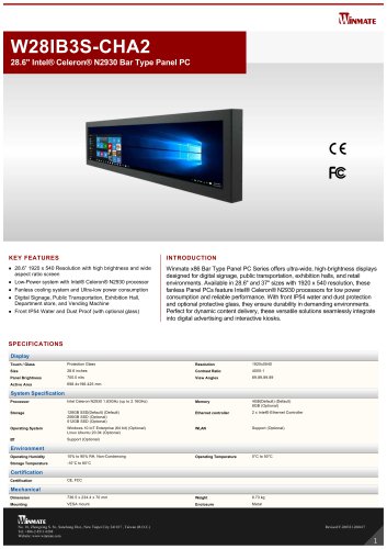 28.6" Intel&reg; Celeron&reg; N2930 Bar Type Panel PC W28IB3S-CHA2