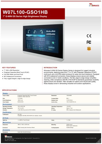 7" G-WIN GS Series High Brightness Display W07L100-GSO1HB