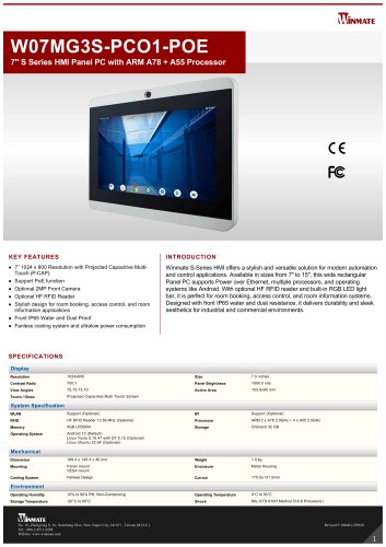 7" Intel&reg; Celeron&reg; N6211 S Series HMI Panel PC W07IE3S-PCO1-POE