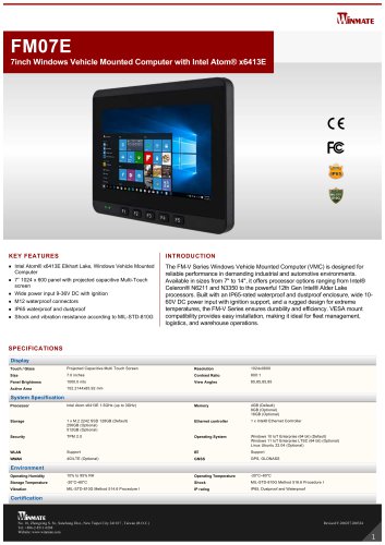 7inch Windows Vehicle Mounted Computer with Intel Atom&reg; x6413E FM07E