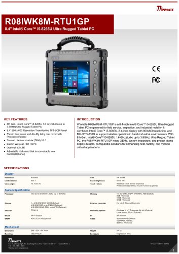 8.4" Intel&reg; Core&trade; i5-8265U Ultra Rugged Tablet PC R08IWK8M-RTU1GP