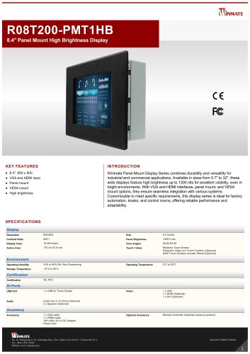 8.4" Panel Mount High Brightness Display R08T200-PMT1HB