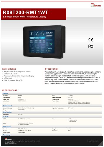 8.4" Rear Mount Wide Temperature Display R08T200-RMT1WT 