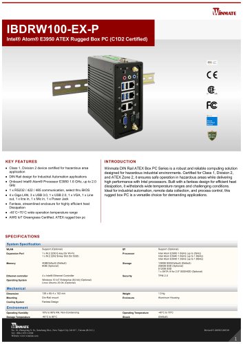 Intel&reg; Atom&reg; E3950 ATEX Rugged Box PC (C1D2 Certified) IBDRW100-EX-P