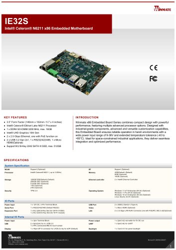 Intel&reg; Celeron&reg; N6211 x86 Embedded Motherboard IE32S