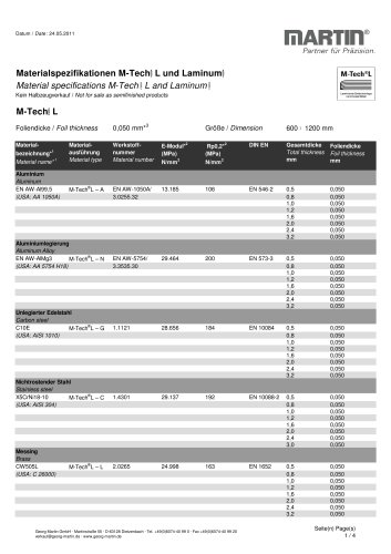 Material specifications M-Tech®L - Laminated Shims