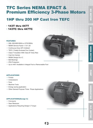 TFC Series NEMA EPACT & PREMIUM EFF. 3-Phase Cast Iron Motors