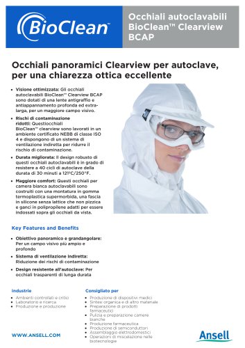 Occhiali autoclavabili BioClean™ Clearview BCAP