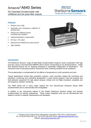 Sherborne Sensors A640 Series Single Axis Precision Accelerometers