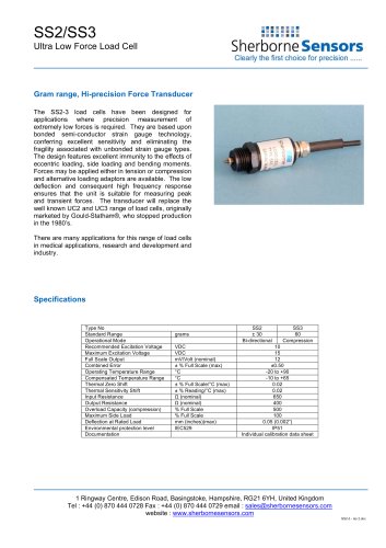 Sherborne Sensors SS2/SS3 Series Ultra Low Range Load Cells