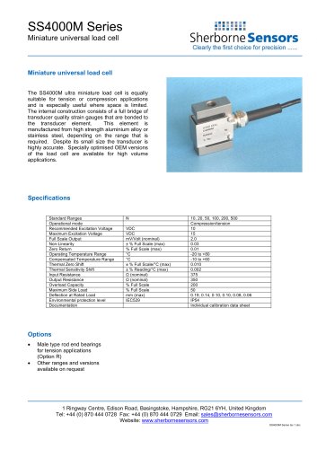 Sherborne Sensors SS4000M Series Ultra Mini Load Cells