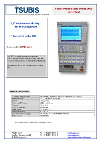 Replacement display for Battenfeld Unilog 9000