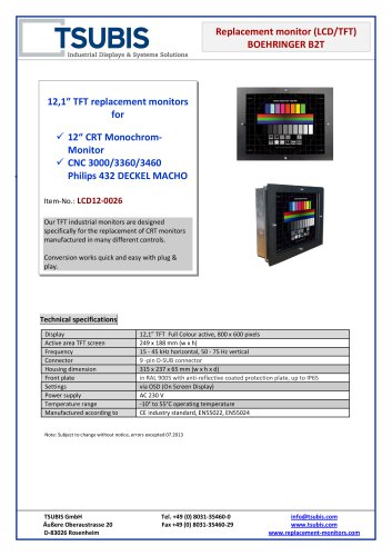 Replacement monitor (LCD/TFT)  BOEHRINGER B2T