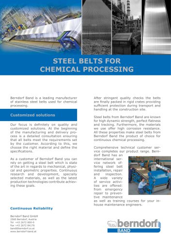 Steel belts for chemical processing