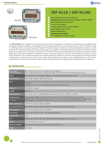 Process IP67 meter SRP-N118/N1186 datasheet