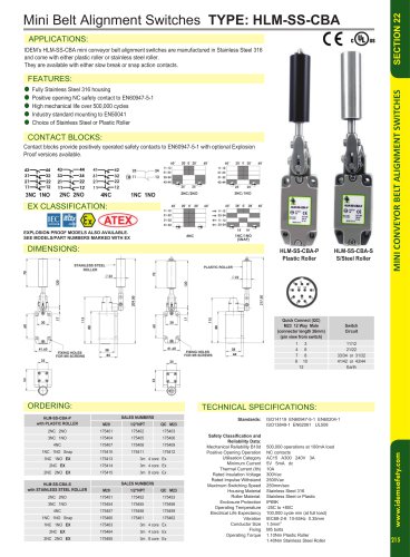 Mini Belt Alignment Switches TYPE: HLM-SS-CBA