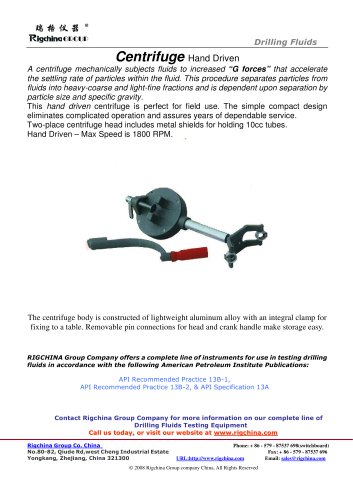 RIGCHINA-Centrifuge Hand Driven |RCC-2 |increased ?G forces? that accelerate the settling rate of particles within the fluid.