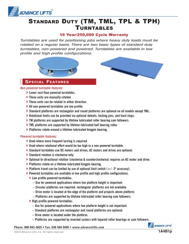 Standard Duty (TM, TML, TPL & TPH) Turntables