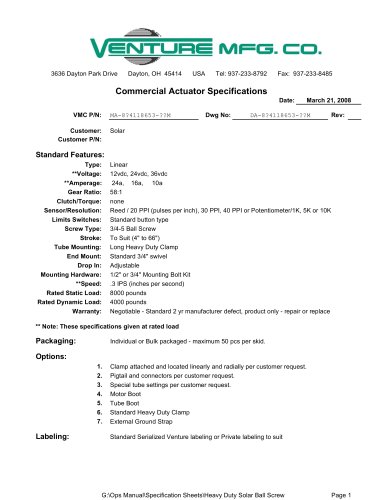 Solar Actuator Specifications