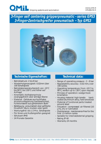 GPS 3-finger self-centering grippers, pneumatic