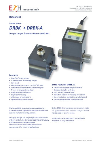 Datasheet torque sensor DRBK + DRBK-A