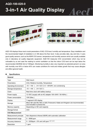 Aecl 3-in-1 Air Quality Display (CO2, RH, Temperature)