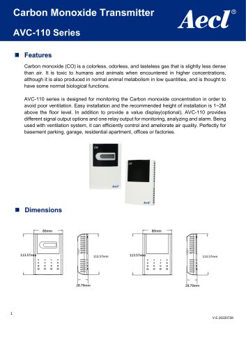 Aecl CO Transmitter (CO sensor) AVC-110 Series