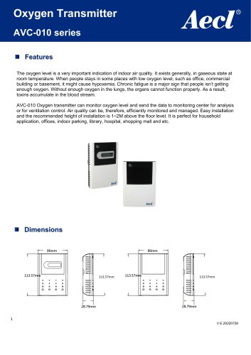 Aecl Oxygen Transmitter (O2 sensor) AVC-010 Series