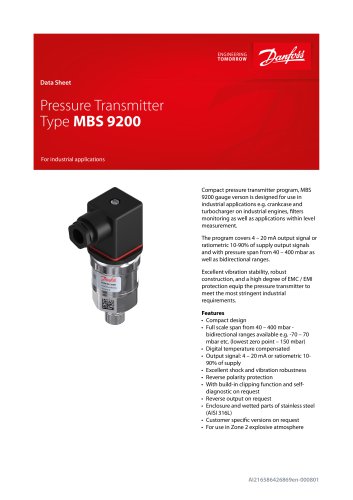 Pressure Transmitter Type MBS 9200