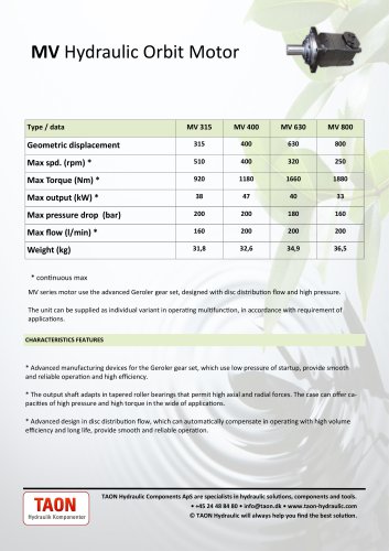 MV Hydraulic Orbit Motor