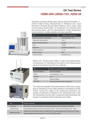 HZMD-2001 Series Density Tester HZNQ-1101 ASTM D97 Oil Pour Point Tester HZSD-29 ASTM D1500 Colorimeter