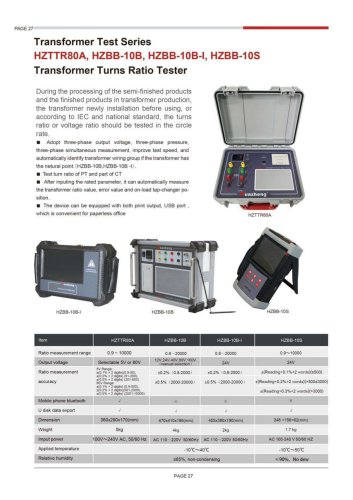 HZTTR80A HZBB-10B HZBB-10-I HZBB-10S Transformer Turns Ratio Tester TTR