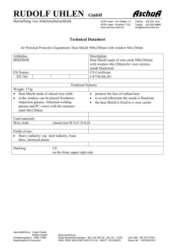 Datasheet Mesh visor 500x250 mm with window 60x120 mm and flanged edge