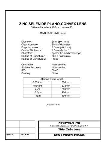 ZINC SELENIDE PLANO-CONVEX LENS