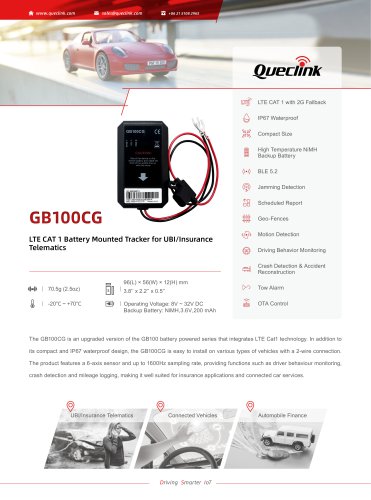 GB100CG-LTE CAT 1 Battery Mounted Tracker for UBl/insuranceTelematics