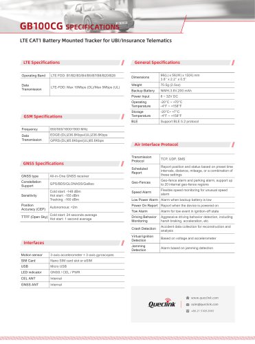 GB100CG-LTE CAT1 Battery Mounted Tracker for UBl/insurance Telematics
