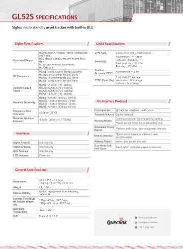 GL52S-Sigfox micro standby asset tracker with built-in BLE