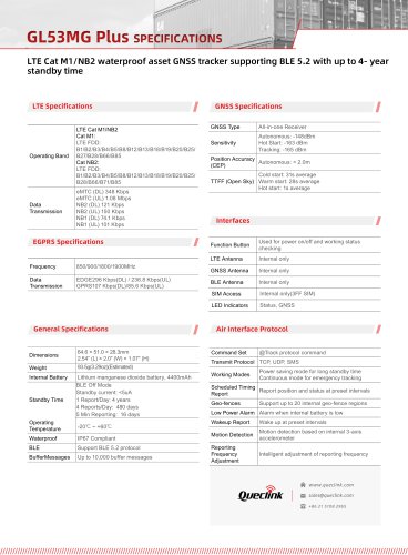 GL53MG PlUS-LTE Cat M1/NB2 waterproof asset GNss tracker supporting BLE 5.2 with up to 4- yearstandby time