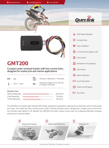 GMT200-Compact water resistant tracker with low current drain,designed for motorcycle and marine applications