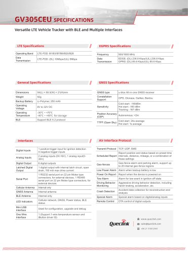 GV305CEU-Versatlle LTE Vehicle Tracker with BLE and Multiple interfaces