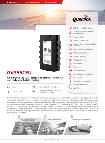 GV355CEU-All-purpose LTE Cat 1 telematics terminal with CANand tachograph data reading