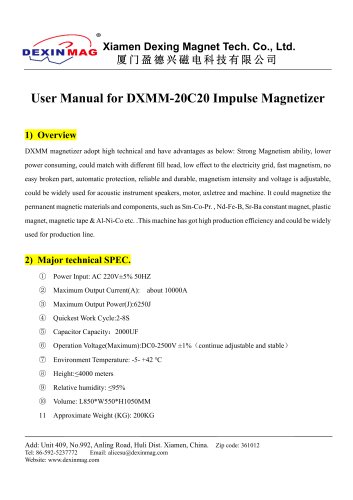 User Manual of DXMM-20C20 Pulse Magnetizer