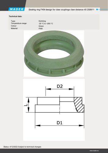 Sealing ring FKM design for claw couplings claw distance 40 258911