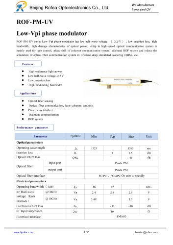 ROF-PM-UV Low-Vpi phase modulator