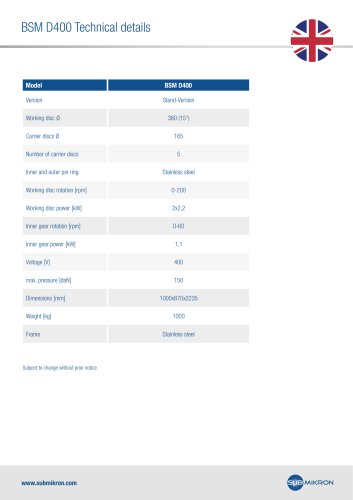 BSM D400 Technical details