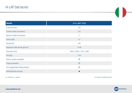 I4-LAP Dati tecnici