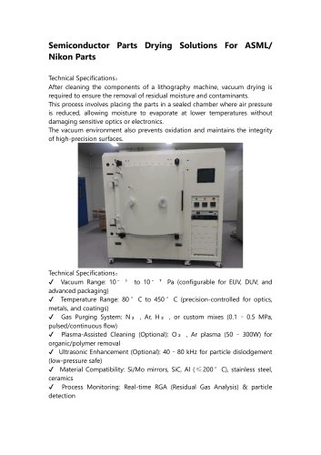 Semiconductor Parts Drying Solutions For ASML/ Nikon Parts