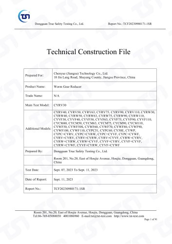 ChenYue Worm Gear Reducer CE 0911 MD report EN 60204-1 EN ISO 12100