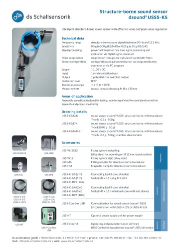 Structure-borne noise sound sensor dsound&reg; USS5-KS, dsound&reg; USS5-KS/N/K, dsound&reg; USS5-KS/E/K