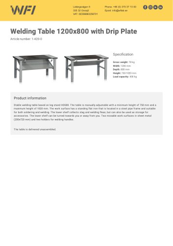 Welding Table 1200x800 with Drip Plate